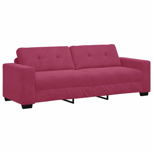 Sofá de 3 Lugares com almofada vermelho tinto Veludo