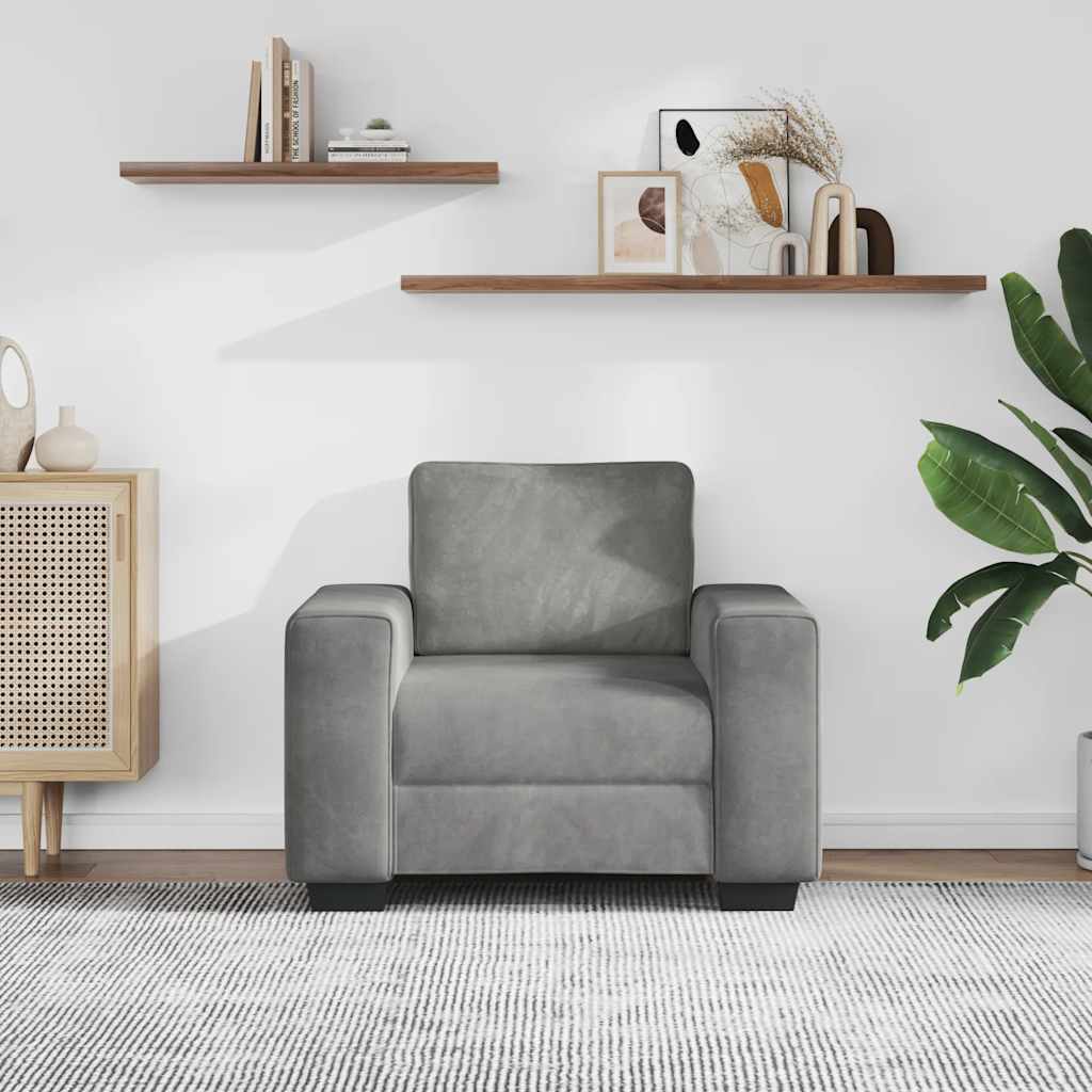 Poltrona veludo cinzento-claro
