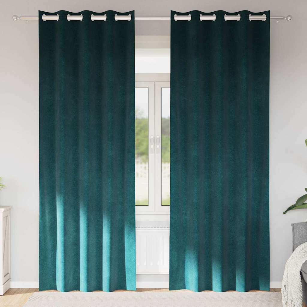 Cortinas opacas 2 pcs Verde Escuro 140 x 225 cm Veludo