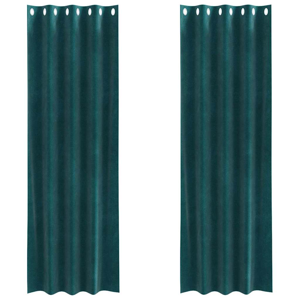 Cortinas opacas 2 pcs Verde Escuro 140 x 225 cm Veludo