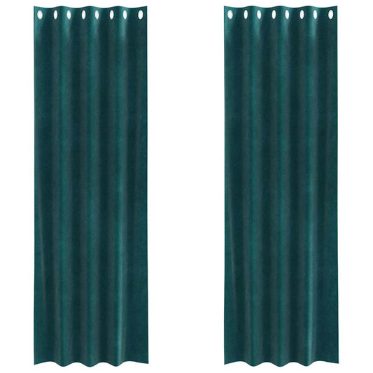 Cortinas com cortinas 2 pcs Verde-escuro 140 x 245 cm Veludo