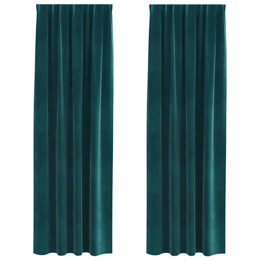 Cortinas com cortinas 2 pcs Verde-escuro 140 x 225 cm Veludo
