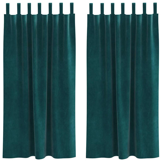Cortinas com cortinas 2 pcs Verde-escuro 140 x 175 cm Veludo