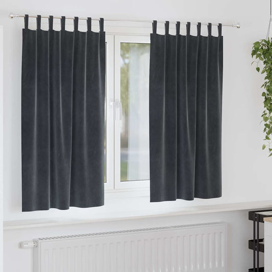 Cortinas com cortinas 2 pcs Cinzento escuro 140 x 175 cm Veludo