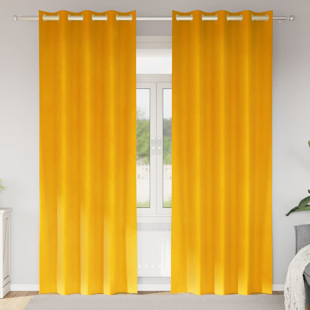 Cortinas 2 pcs amarelo mostarda 140 x 245 cm Veludo