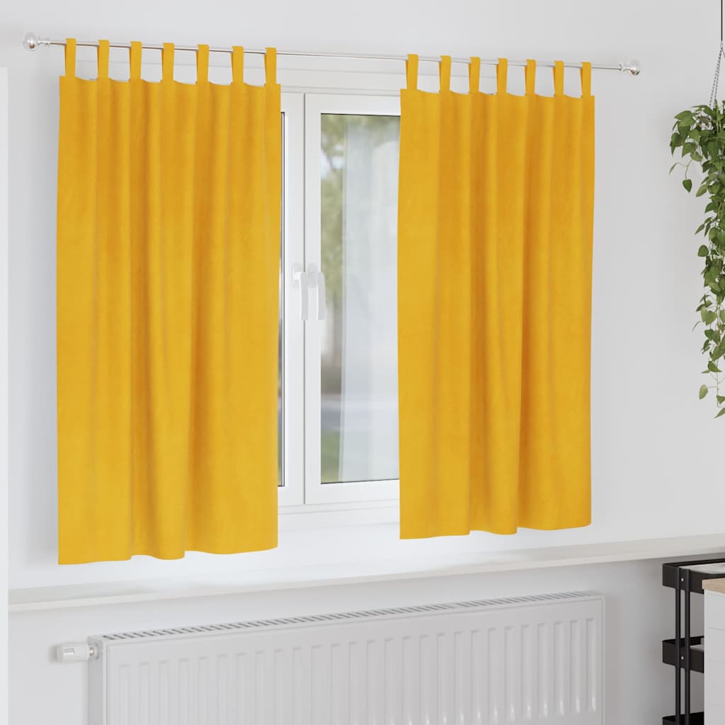 Cortinas 2 pcs Amarelo Mostarda 140 x 175 cm Veludo