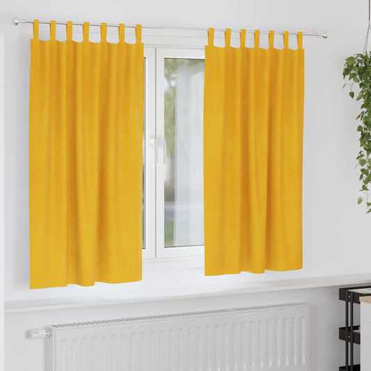 Cortinas 2 pcs Amarelo Mostarda 140 x 175 cm Veludo