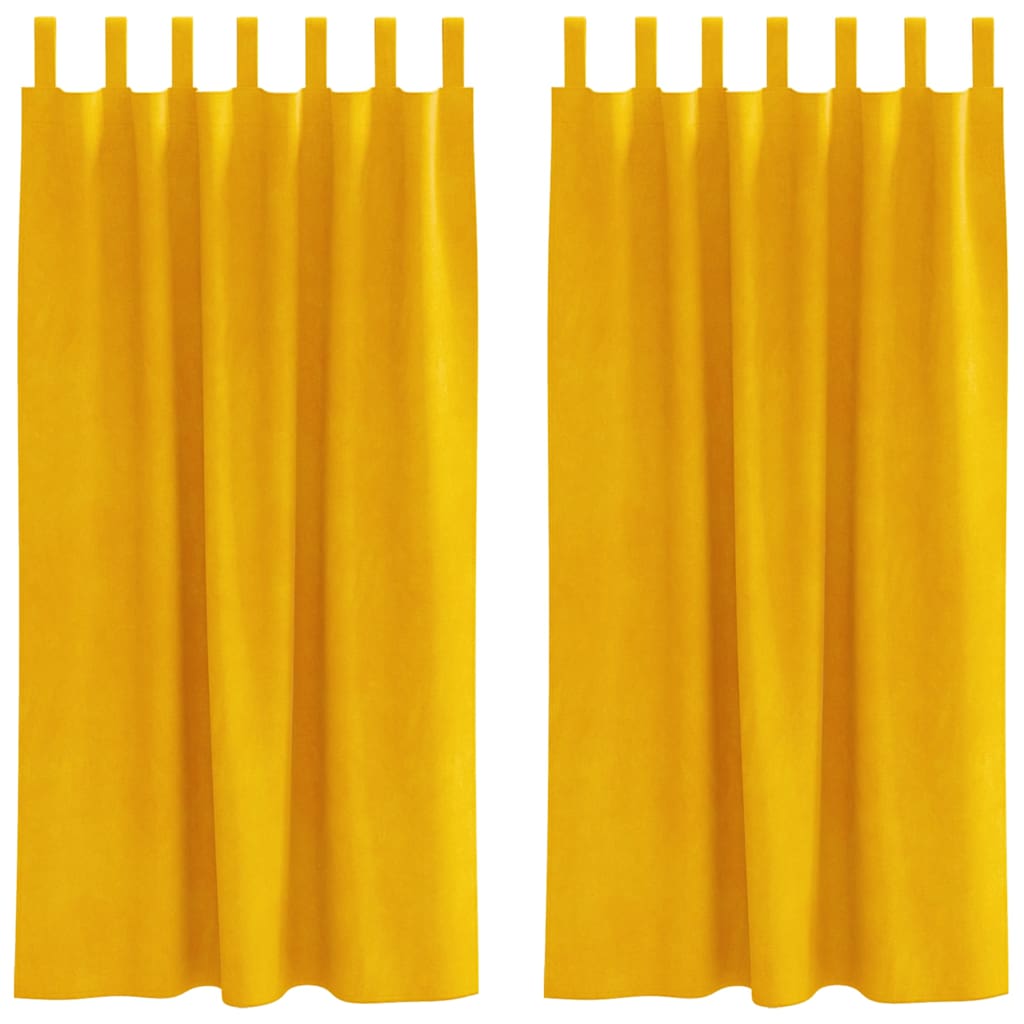 Cortinas 2 pcs Amarelo Mostarda 140 x 175 cm Veludo