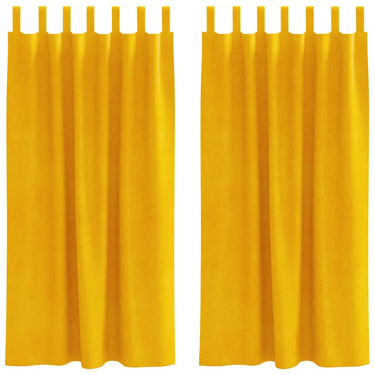 Cortinas 2 pcs Amarelo Mostarda 140 x 175 cm Veludo