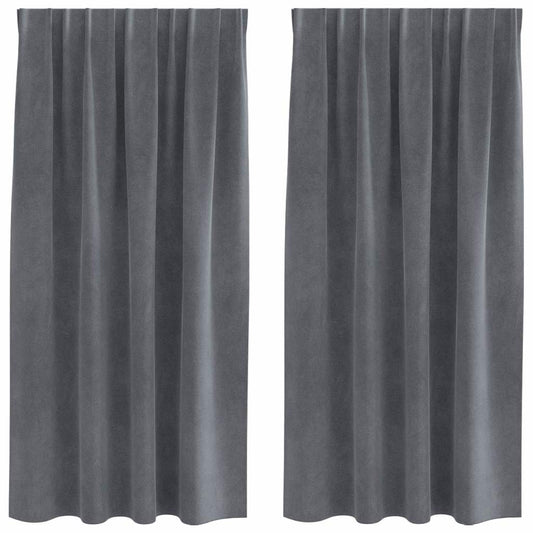 Cortinas com cortinas 2 pcs Cinzento-claro 140 x 175 cm Veludo