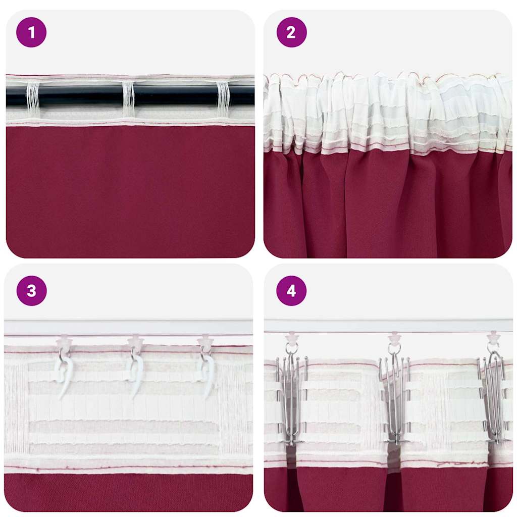 Cortinas opacas com cortinas Vinho Vermelho Poliéster