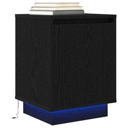 Mesa de cabeceira com luzes LED 38x34x50 cm preto