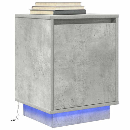 Mesa de cabeceira com luzes LED 38x34x50 cm cinzento-cimento