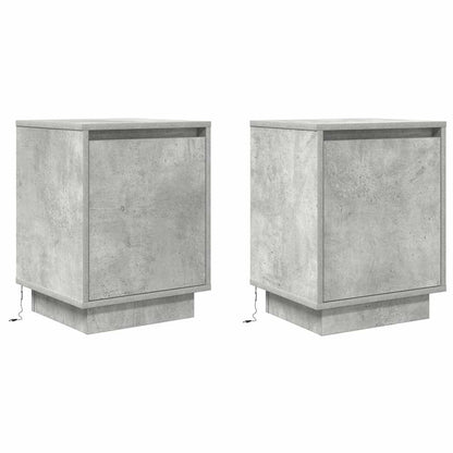 Mesas cabeceira c/ luzes LED 2 pcs 38x34x50 cm cinzento-cimento