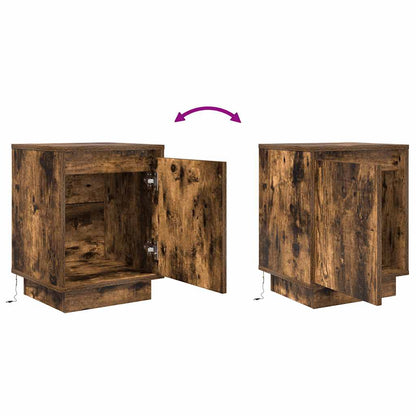Mesas cabeceira c/ luzes LED 2 pcs 38x34x50 cm carvalho fumado