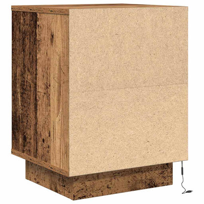 Mesa de cabeceira com luzes LED 38x34x50 cm madeira velha