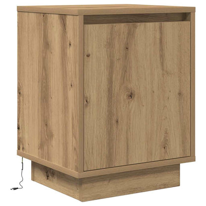 Mesa de cabeceira com luzes LED Carvalho Artesanal 38x34x50 cm