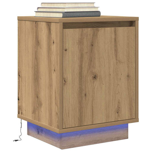 Mesa de cabeceira com luzes LED Carvalho Artesanal 38x34x50 cm
