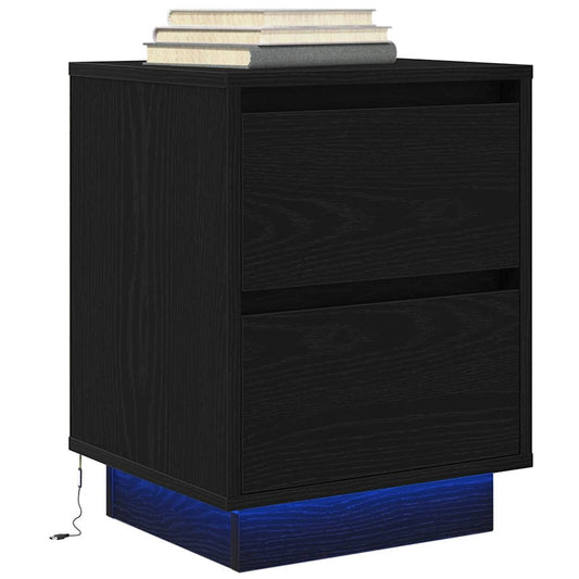 Mesa de cabeceira com luzes LED 38x34x50 cm preto