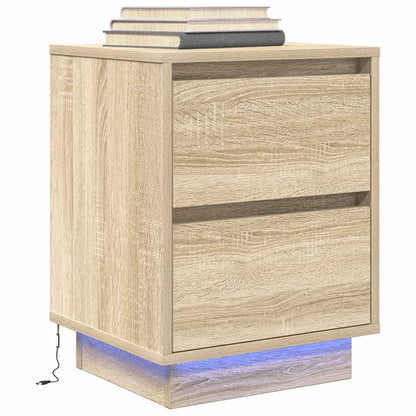 Mesas cabeceira c/ luzes LED 2 pcs 38x34x50cm carvalho sonoma