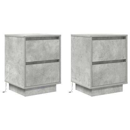 Mesas cabeceira c/ luzes LED 2 pcs 38x34x50 cm cinzento-cimento