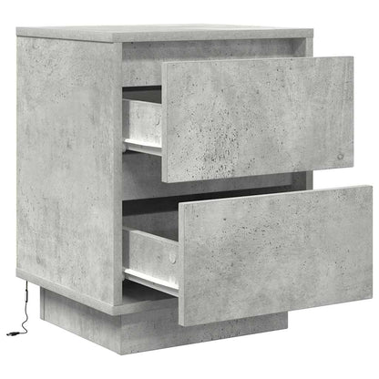 Mesas cabeceira c/ luzes LED 2 pcs 38x34x50 cm cinzento-cimento
