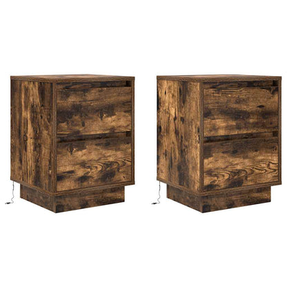 Mesas cabeceira c/ luzes LED 2 pcs 38x34x50 cm carvalho fumado