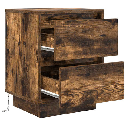 Mesas cabeceira c/ luzes LED 2 pcs 38x34x50 cm carvalho fumado