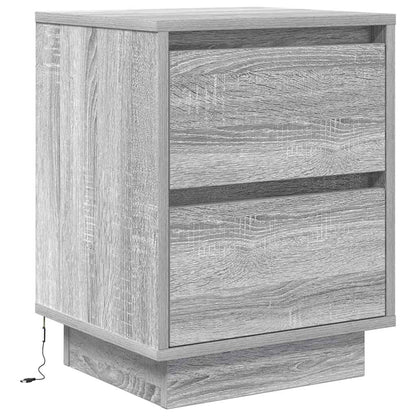 Mesa de cabeceira com luzes LED 38x34x50 cm cinzento-sonoma