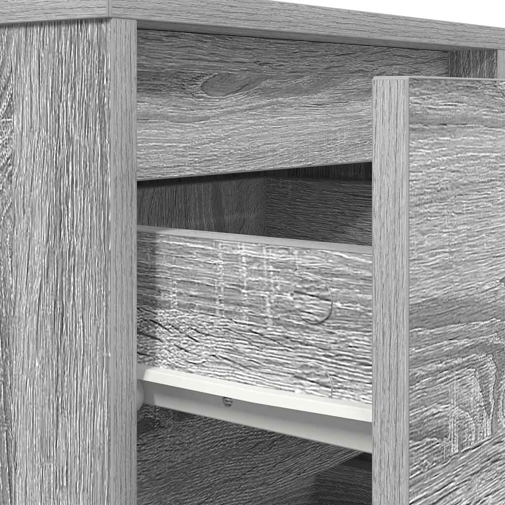 Mesa de cabeceira com luzes LED 38x34x50 cm cinzento-sonoma