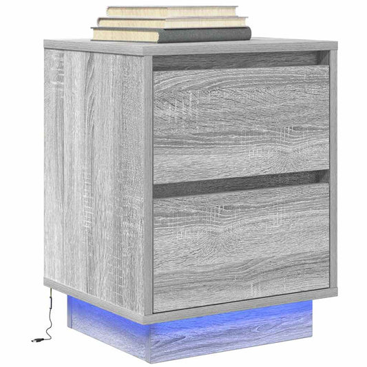 Mesa de cabeceira com luzes LED 38x34x50 cm cinzento-sonoma
