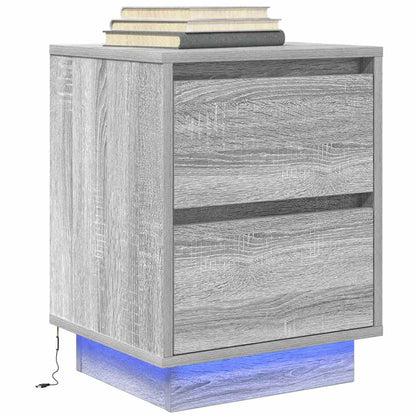 Mesa de cabeceira com luzes LED 38x34x50 cm cinzento-sonoma