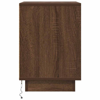 Mesa de cabeceira com luzes LED 38x34x50 cm carvalho castanho