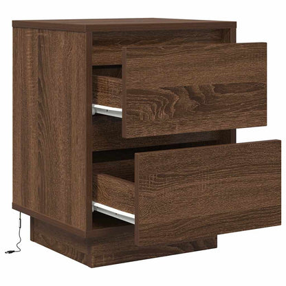 Mesas cabeceira c/ luzes LED 2 pcs 38x34x50cm carvalho castanho