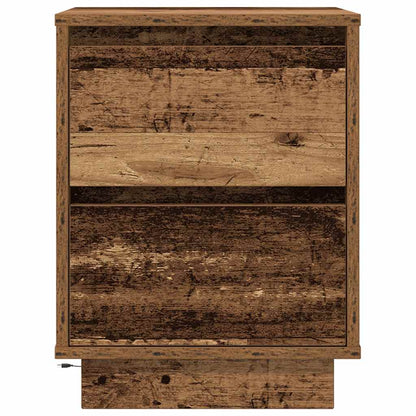 Mesa de cabeceira com luzes LED 38x34x50 cm madeira velha