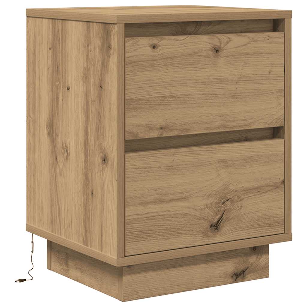 Mesas cabeceira c/ luzes LED 2pcs 38x34x50cm carvalho artesanal