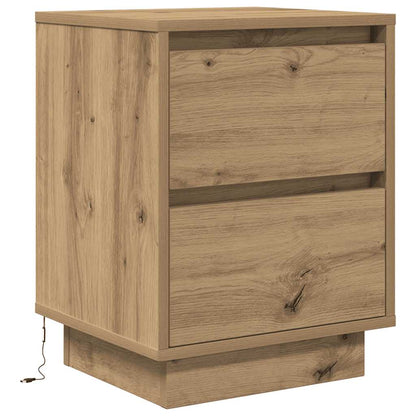 Mesas cabeceira c/ luzes LED 2pcs 38x34x50cm carvalho artesanal
