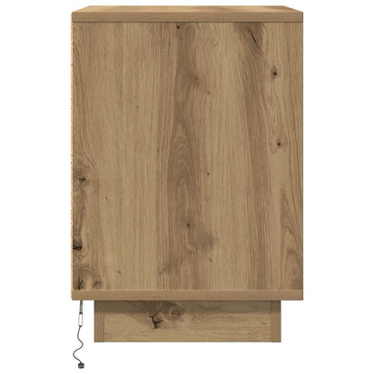 Mesas cabeceira c/ luzes LED 2pcs 38x34x50cm carvalho artesanal