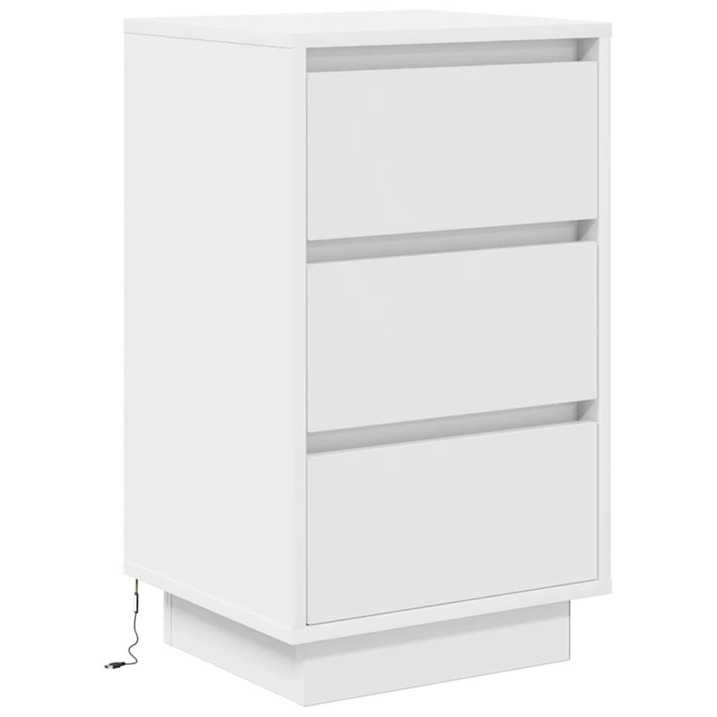 Mesa de cabeceira com luzes LED 38x34x65 cm branco