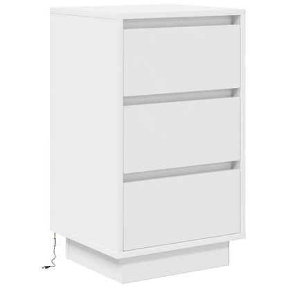 Mesa de cabeceira com luzes LED 38x34x65 cm branco