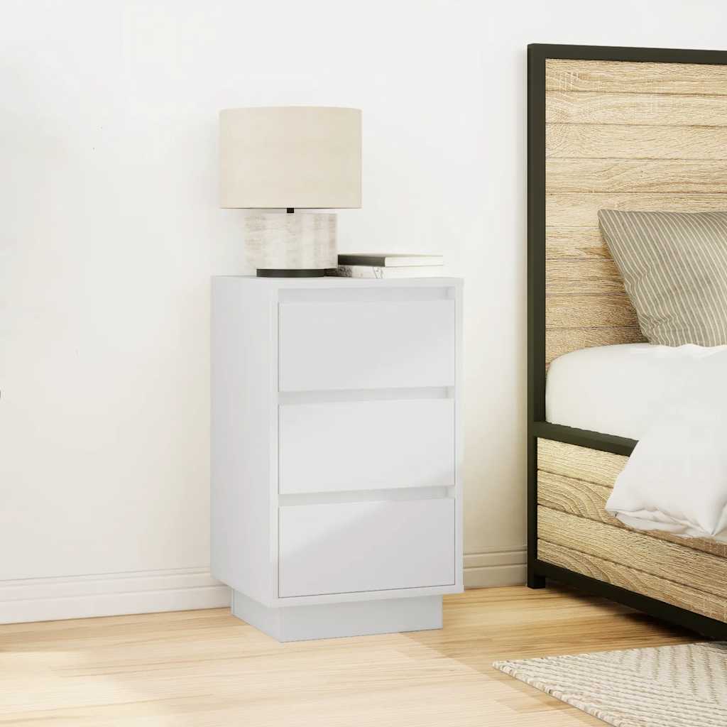 Mesa de cabeceira com luzes LED 38x34x65 cm branco