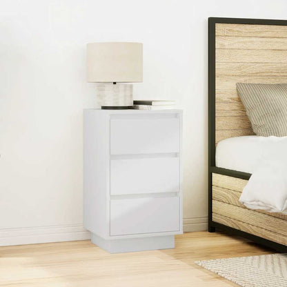 Mesa de cabeceira com luzes LED 38x34x65 cm branco