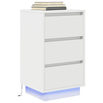 Mesa de cabeceira com luzes LED 38x34x65 cm branco