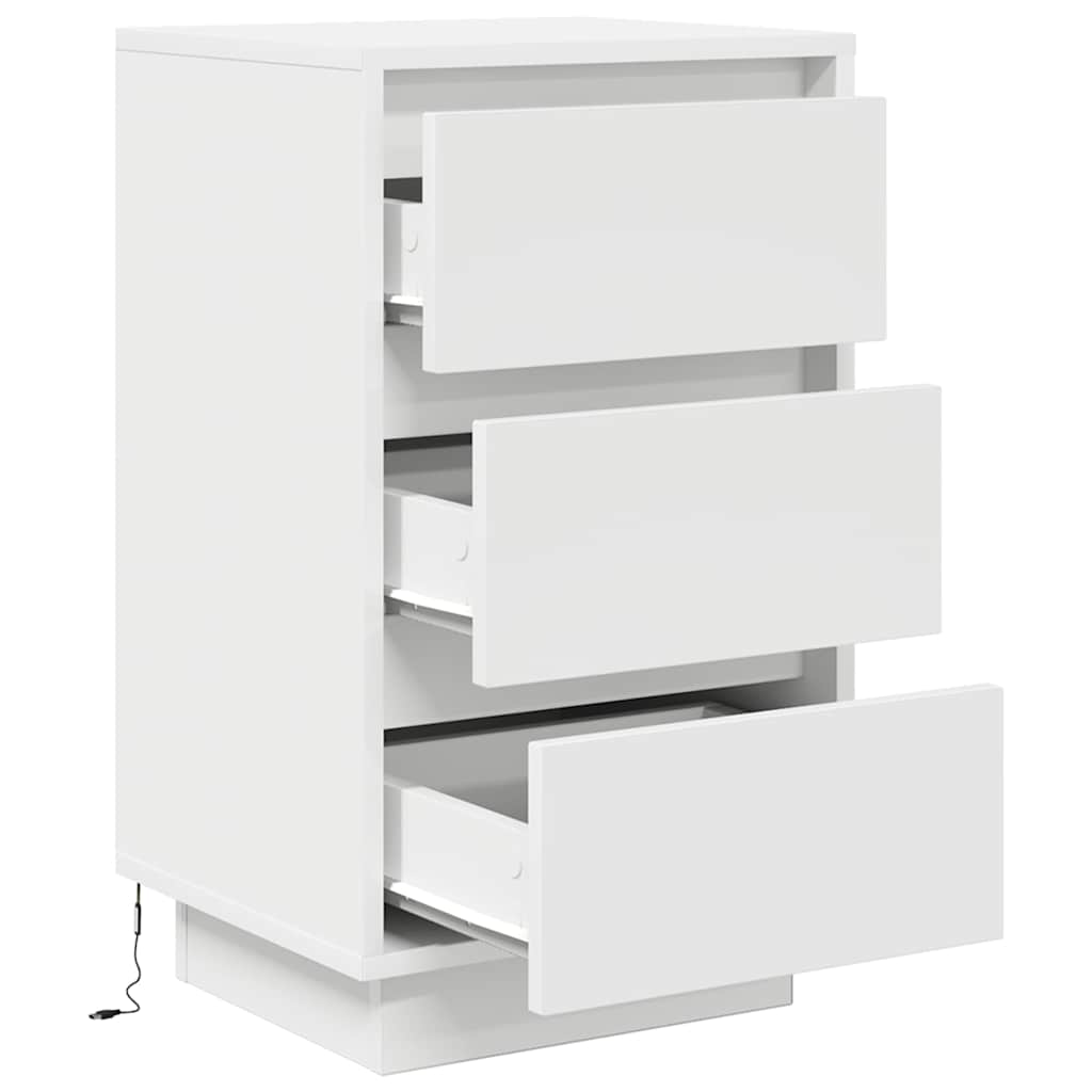 Mesa de cabeceira com luzes LED 38x34x65 cm branco