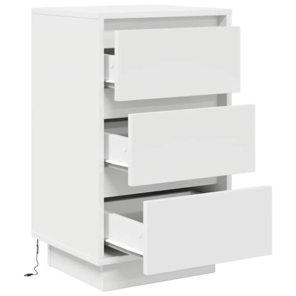 Mesa de cabeceira com luzes LED 38x34x65 cm branco