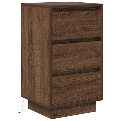 Mesa de cabeceira com luzes LED 38x34x65 cm carvalho castanho