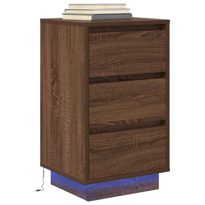 Mesa de cabeceira com luzes LED 38x34x65 cm carvalho castanho