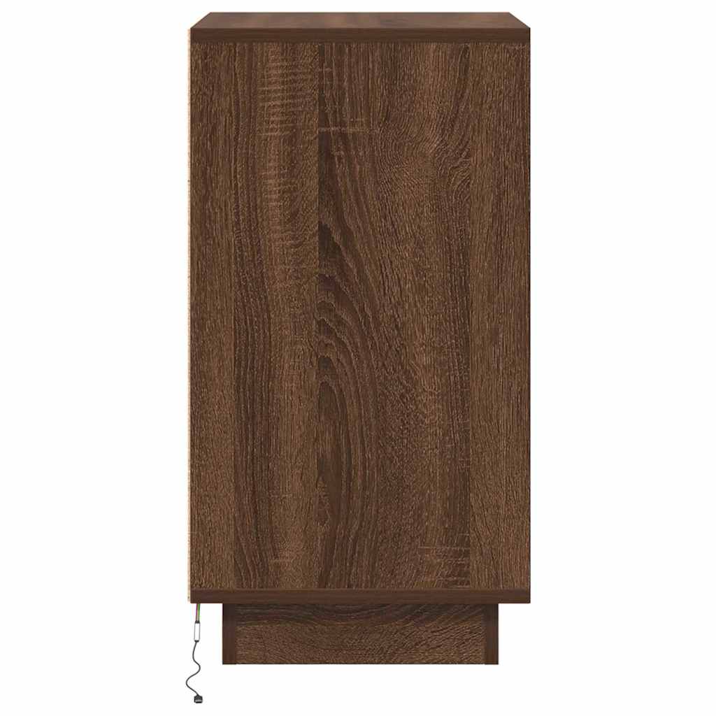 Mesa de cabeceira com luzes LED 38x34x65 cm carvalho castanho