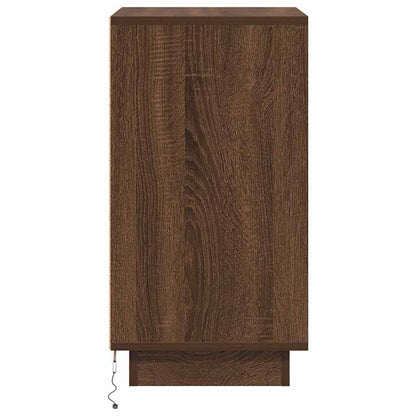 Mesa de cabeceira com luzes LED 38x34x65 cm carvalho castanho