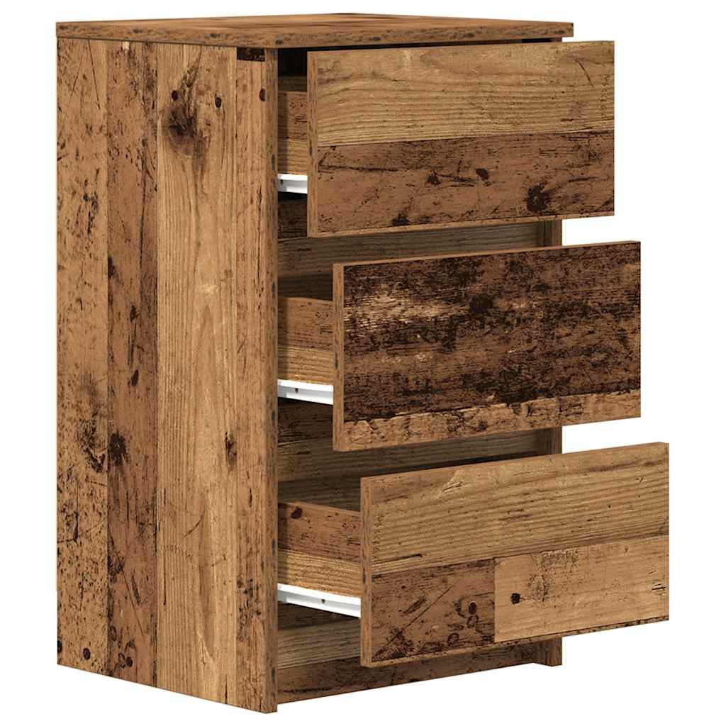Mesa de cabeceira com 3 gavetas 39x35x65 cm madeira velha